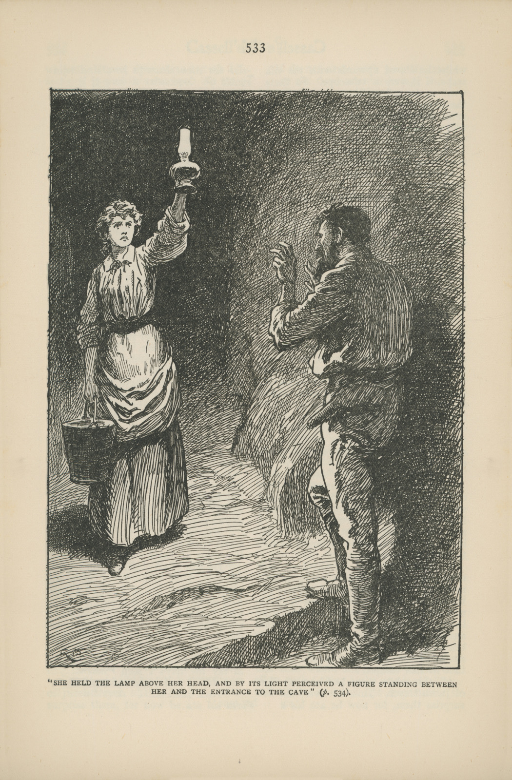She held the lamp above her head, and by its light perceived a figure standing between her and the entrance to the cave Sheheldcassellsmagazine533
