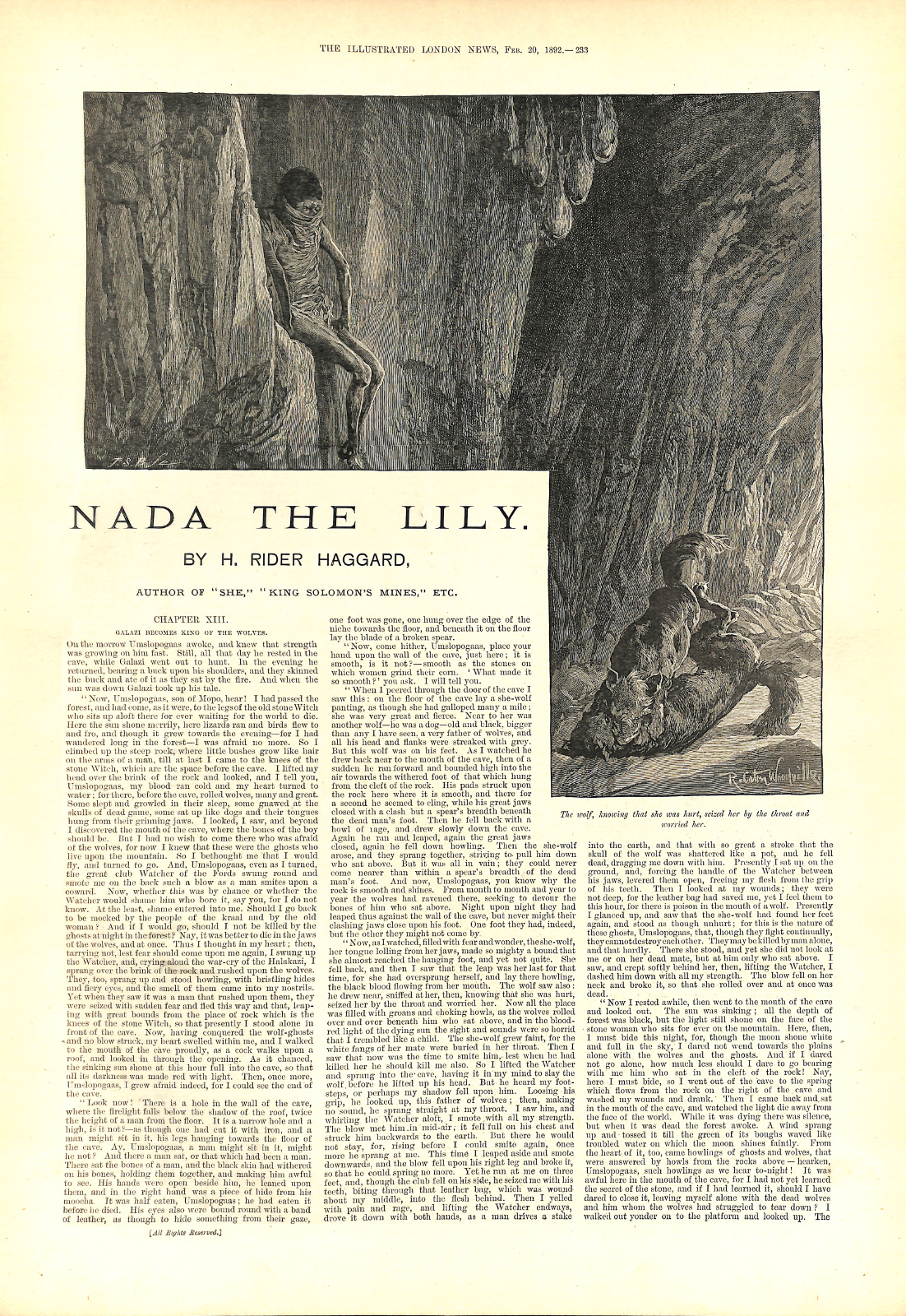 The wolf, knowing that she was hurt, seized her by the throat and worried her