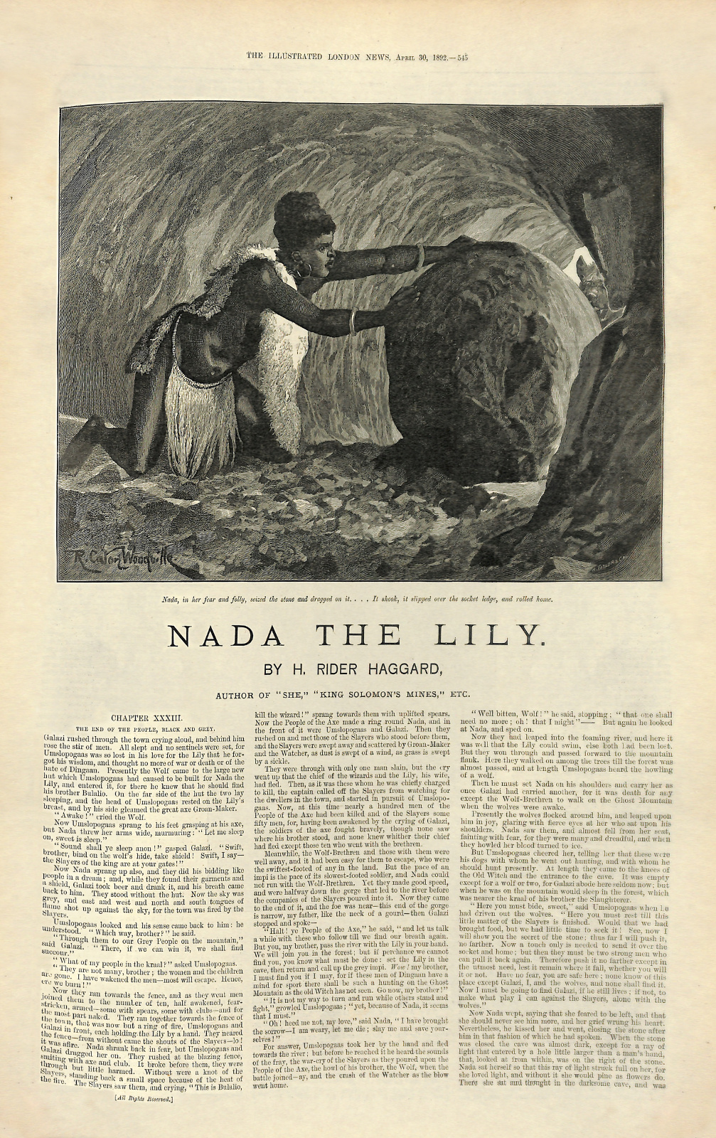 Nada, in her fear and folly, seized the stone and dragged on it.... It shook, it slipped over the socket ledge, and rolled home
