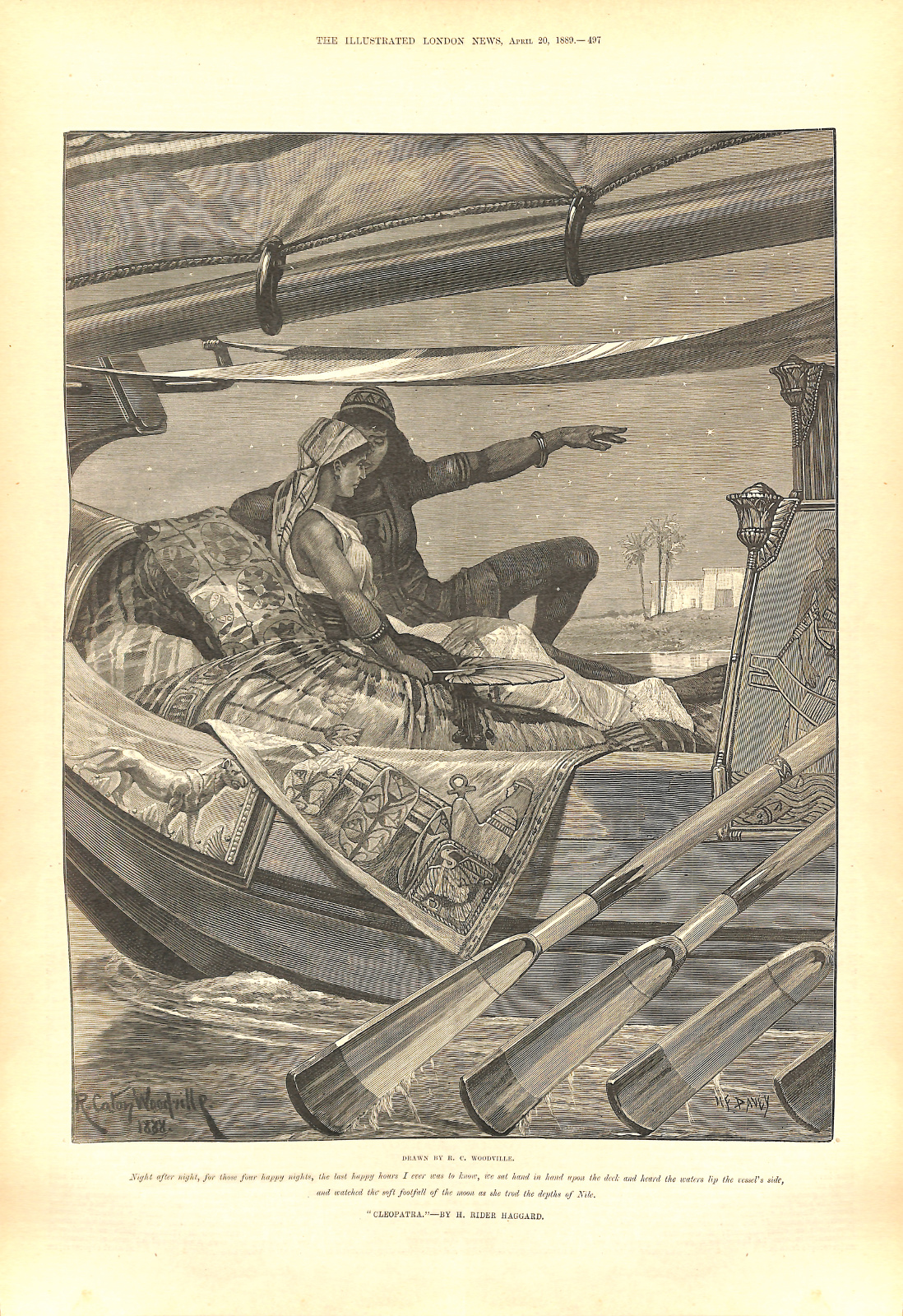 Night after night, for these four happy nights, the last happy hours I was ever to know, we sat hand in hand upon the deck and heard the waters lip the vessel's side, and watched the soft footfall of the moon as she trod the depths of Nile