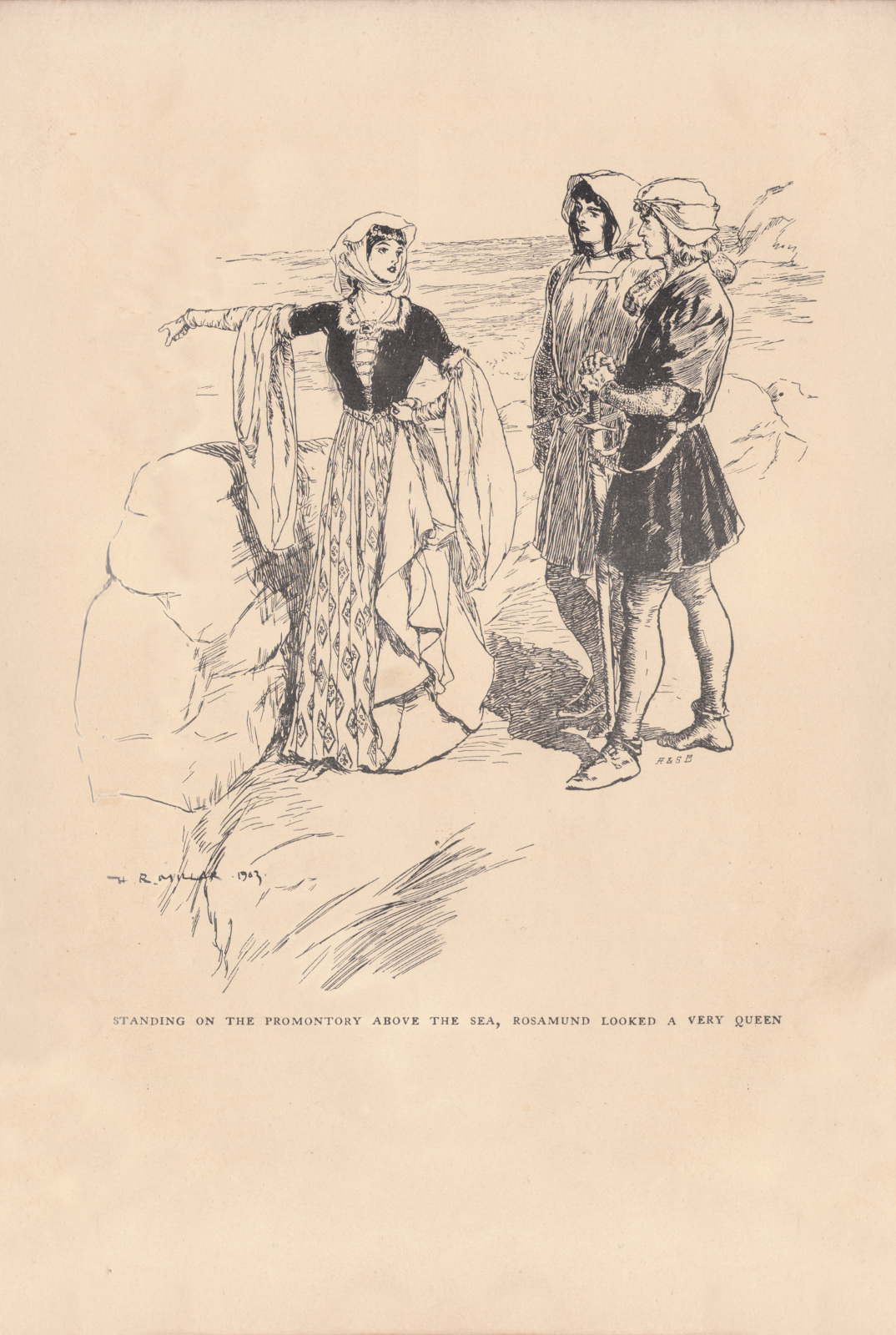 Standing on the promontory above the sea, Rosamund looked a very queen