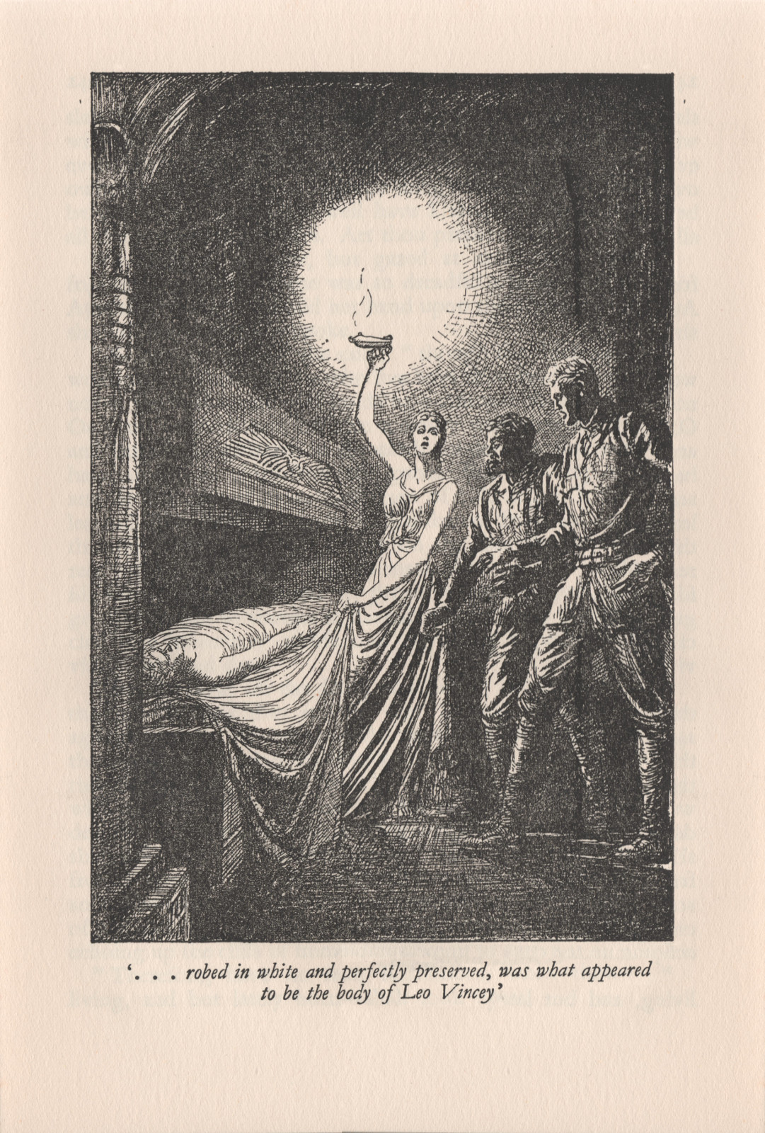 ...robed in white and perfectly preserved, body of Leo Vincey