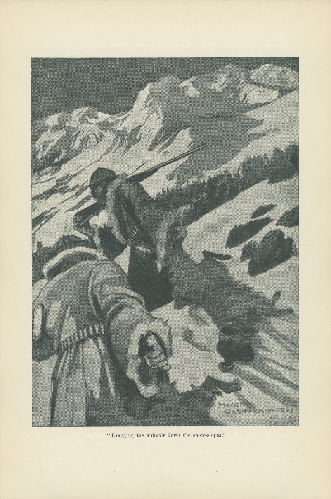 Dragging the animals down the snow-slopes