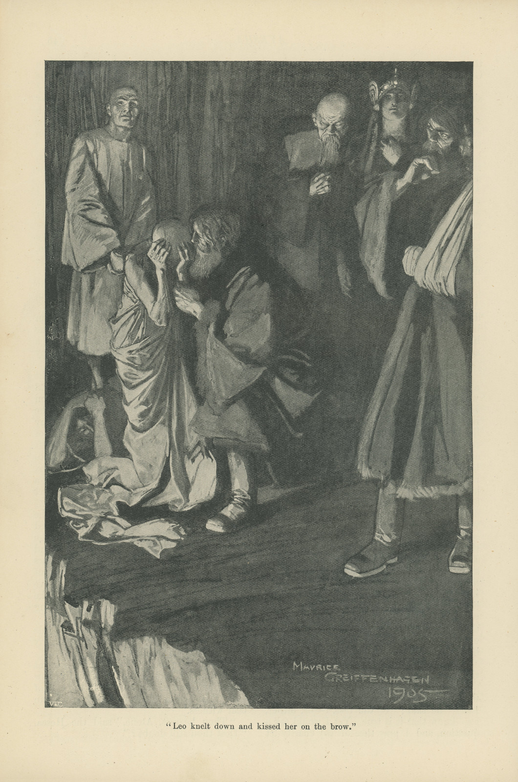 Leo knelt down and kissed her on the brow