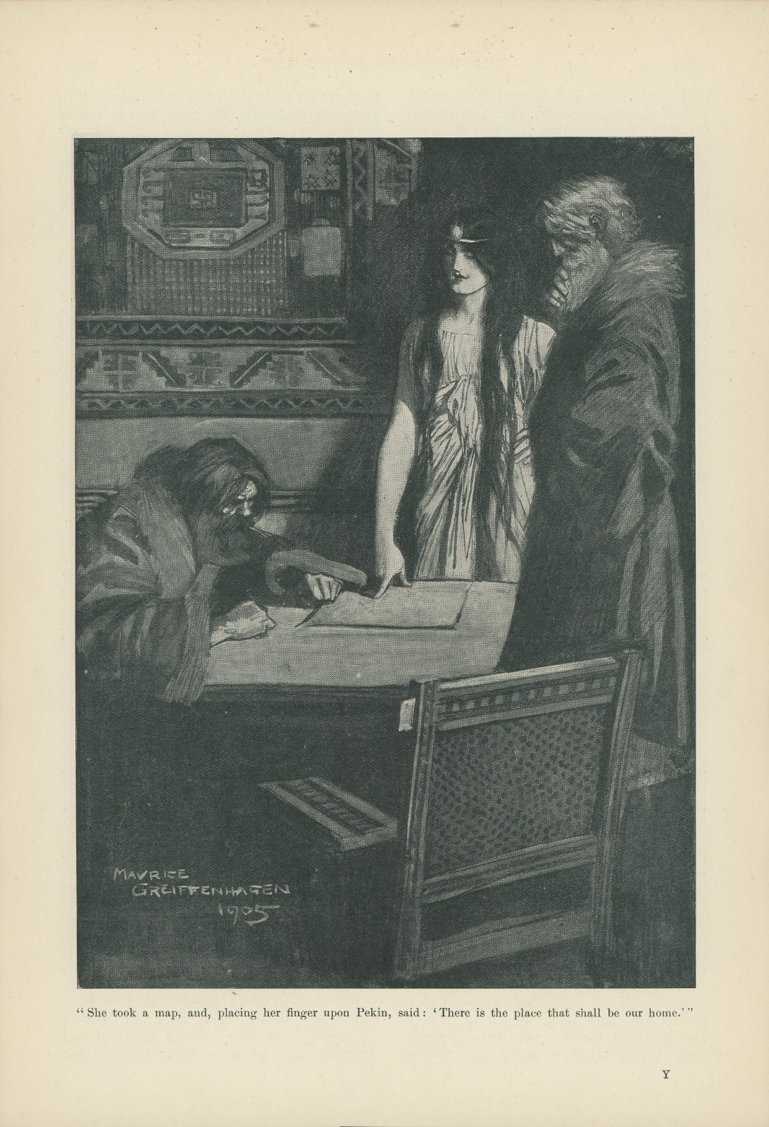 She took a map, and, placing her finger upon Pekin, said: 'There is the place that shall be our home'
