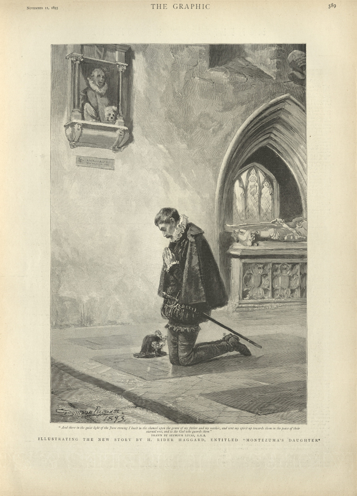 And there in the quiet light of the June evening I knelt in the chancel upon the rushes that strewed the grave of my father and my mother, and sent my spirit up towards them in the place of their eternal rest, and to the God who guards them Andtherethegraphic589