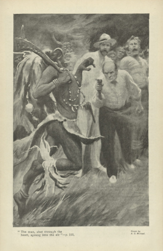 The man, shot through the heart, sprang into the air