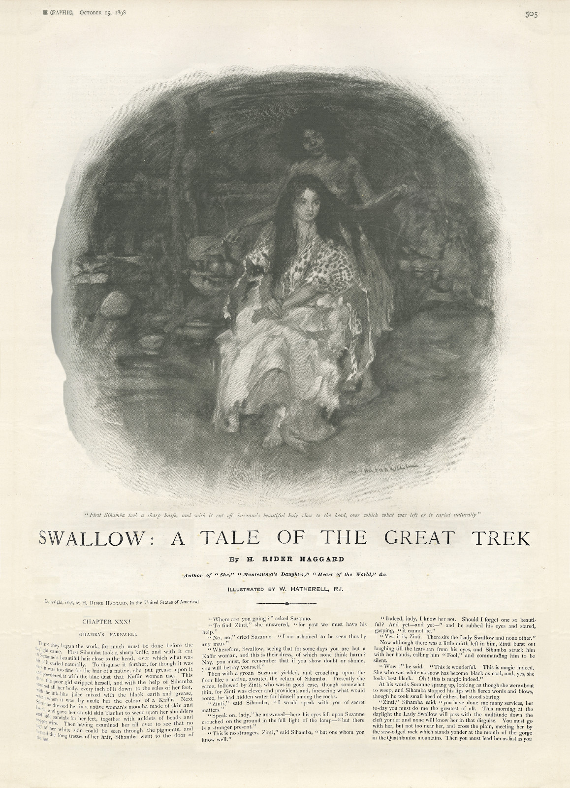 First Sihamba took a sharp knife, and with it cut off Suzanne’s beautiful hair close to the head, over which what was left of it curled naturally Firstsihambaswallowthegraphic505
