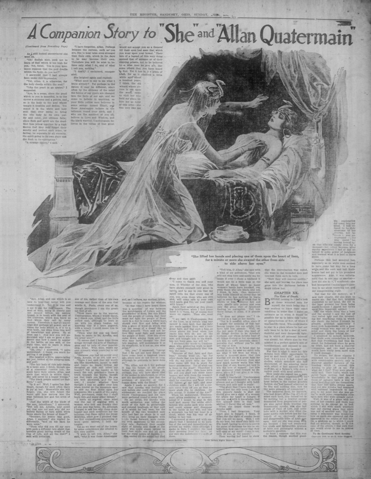 She lifted her hands and placing one of them upon the heart of Inez, for a minute or more she swayed the other from side to side above her eyes Sheliftedsandusky7mar1920