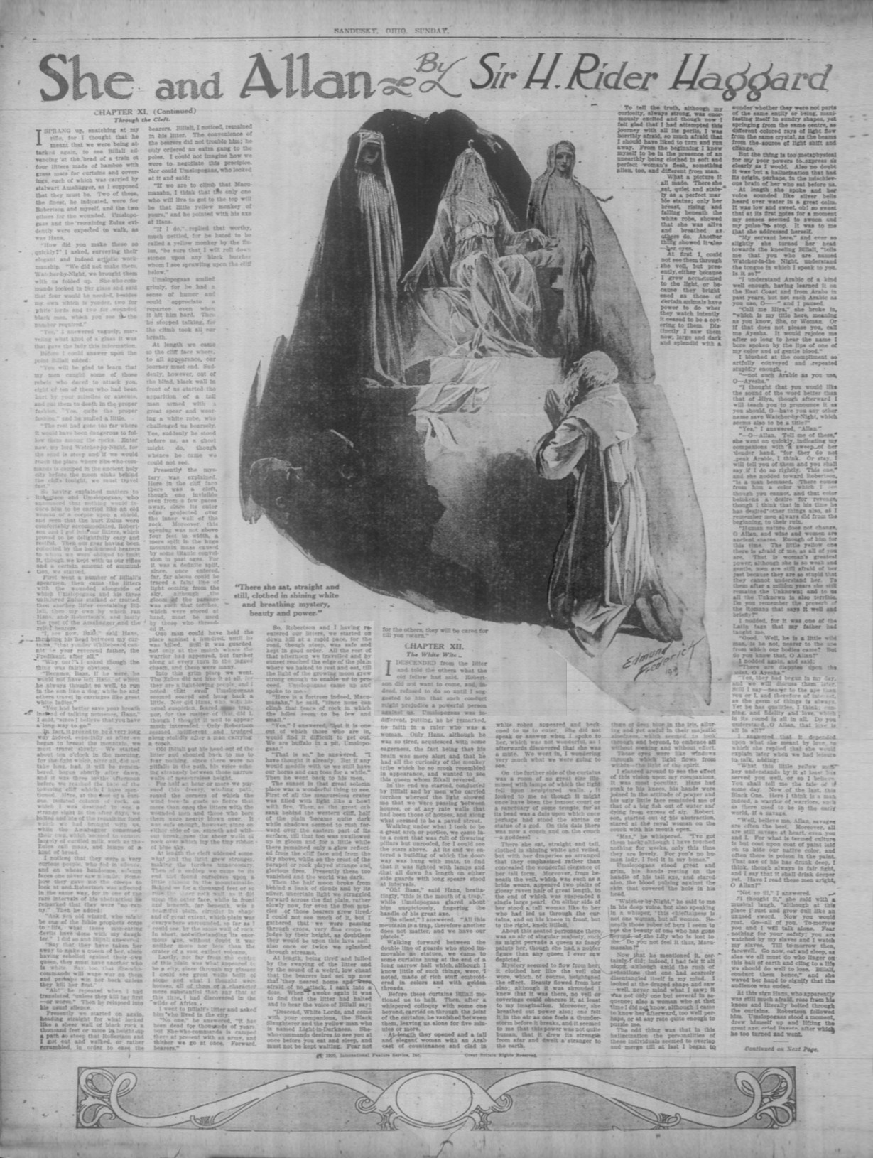 There she sat, straight and still, clothed in shining white and breathing mystery, beauty and power Thereshesandusky1feb1920