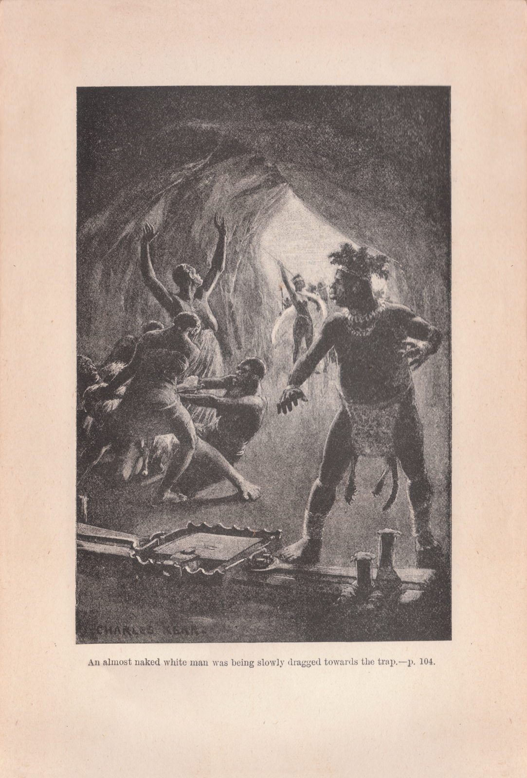 An almost naked white man was being slowly dragged towards the trap. Analmost104