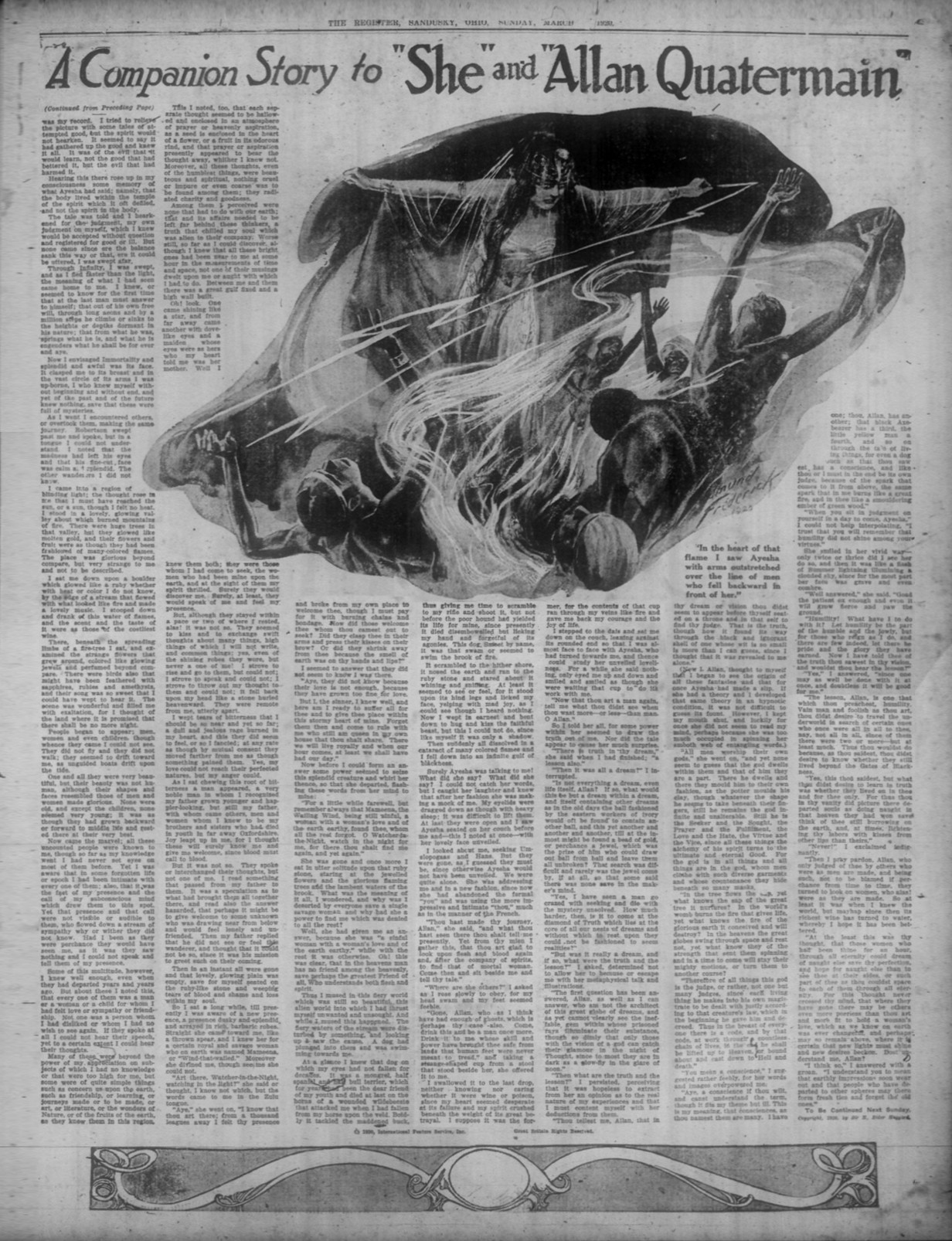 In the heart of that flame I saw Ayesha with arms outstretched over the line of men who fell backward in front of her Inthesandusky14mar1920
