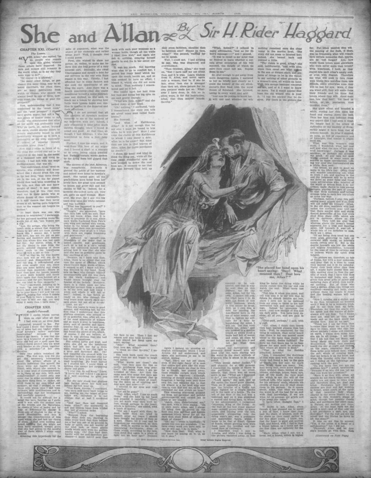 She placed her hand upon his heart saying: 'Stay! What meanest thou? Dost love me, Allan?' Sheplacedsandusky21mar1920