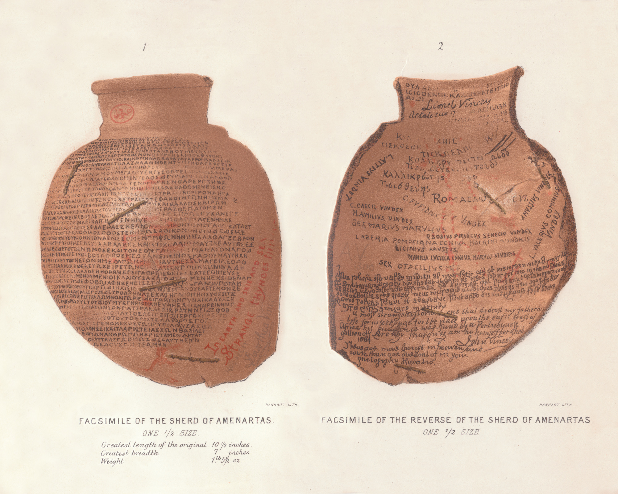 Fac-similie of the sherd of Amenartas, one-half size. Fac-similie of the reverse of the sherd of Amenartas, one-half size. Shefrontispiece