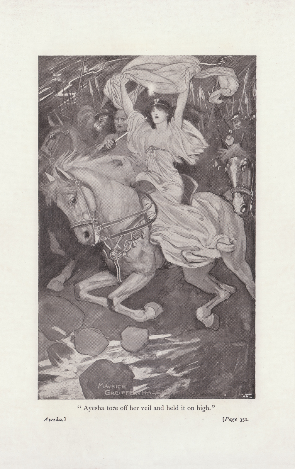 Ayesha tore off her veil and held it on high