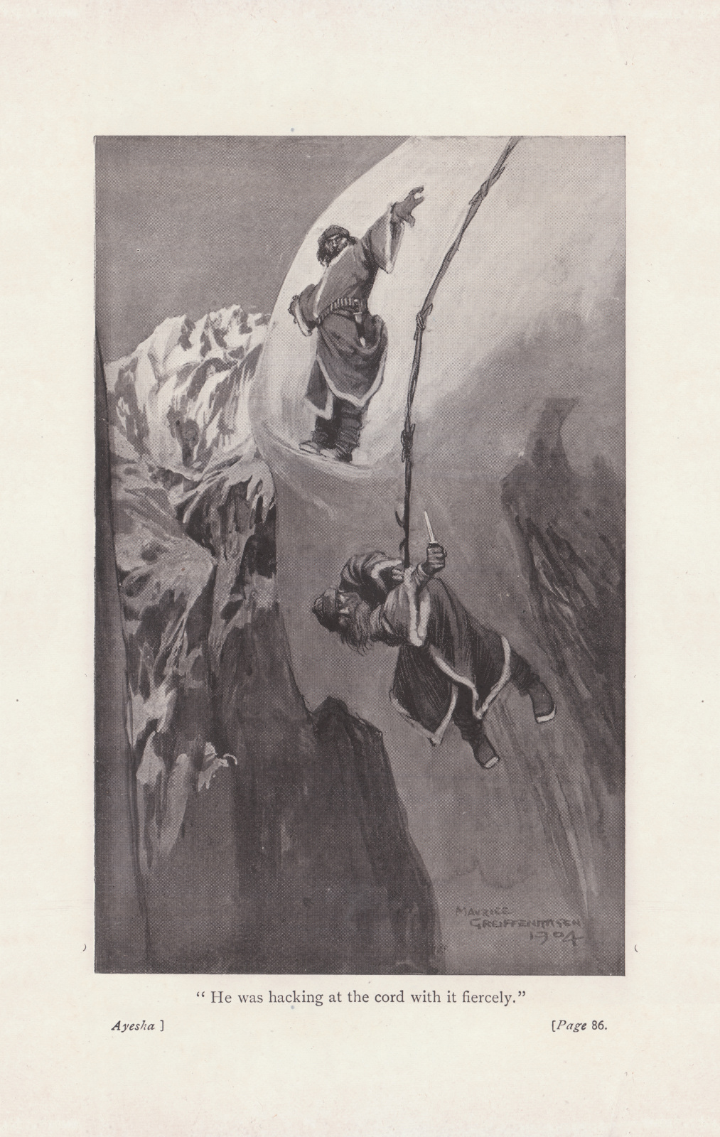 He was hacking at the cord with it fiercely