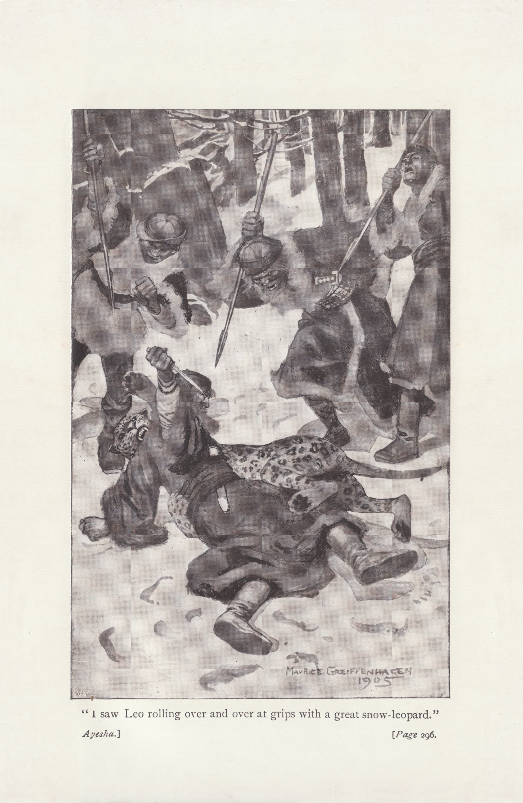 I saw Leo rolling over and over at grips with a great snow-leopard