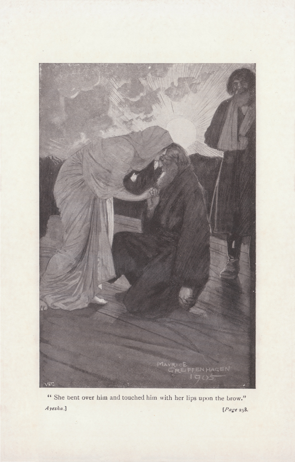 She bent over him and touched him with her lips upon the brow