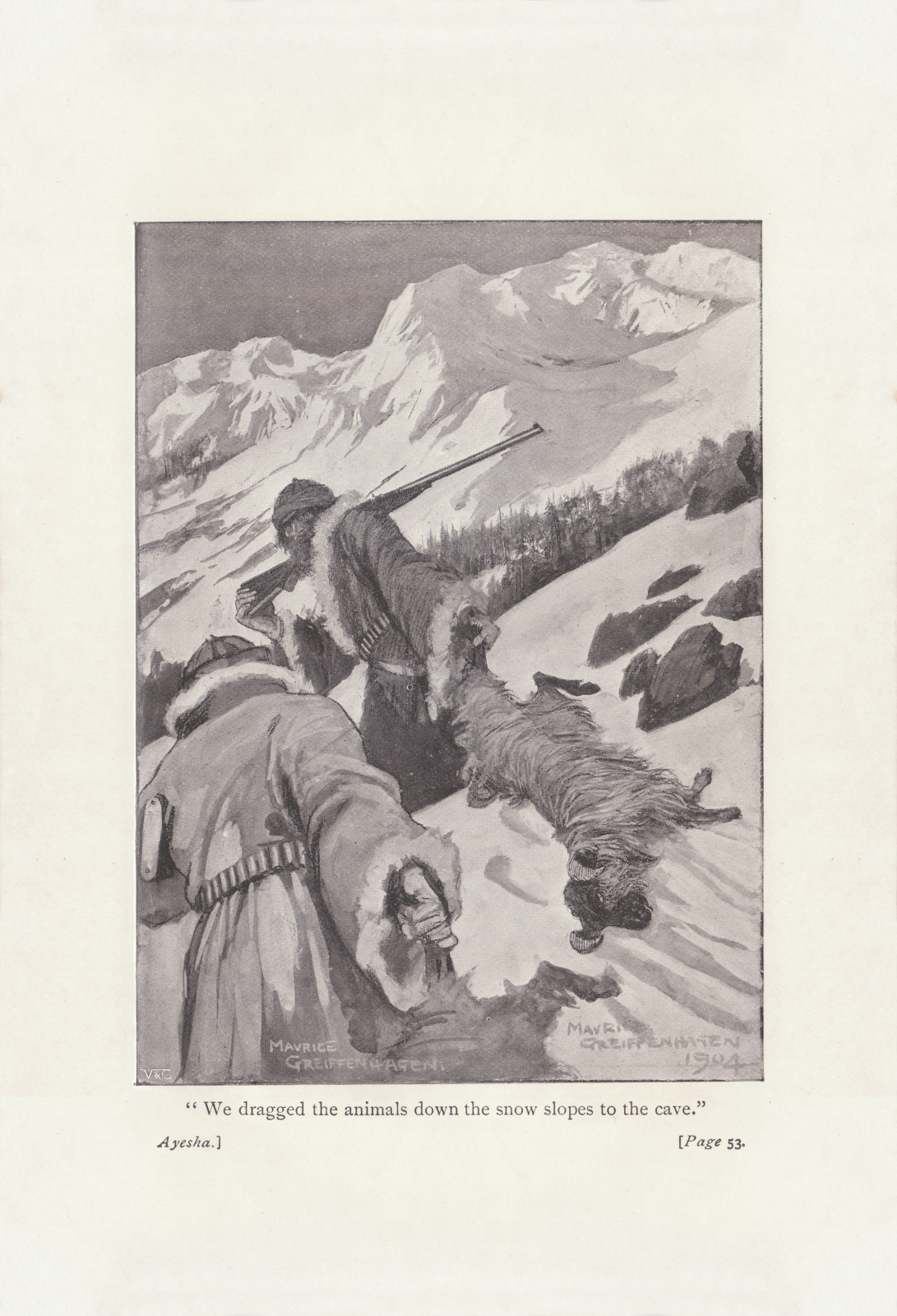 We dragged the animals down the snow slopes to the cave