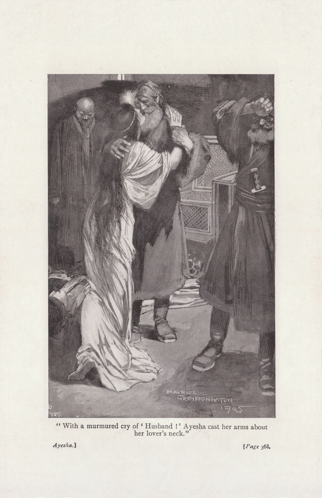 With a murmered cry of 'Husband!' Ayesha cast her arms about her lover's neck Witha368