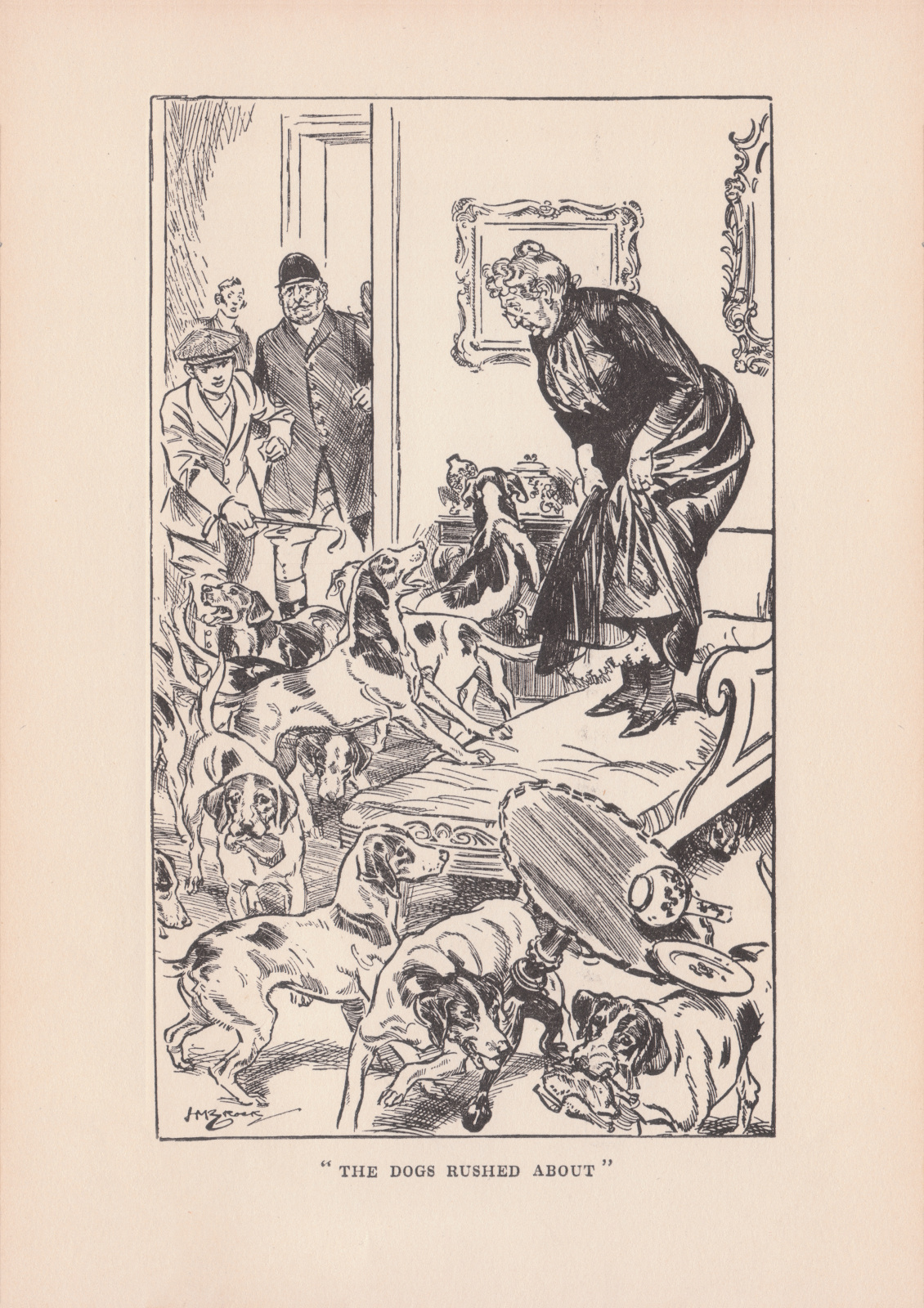 The dogs rushed about