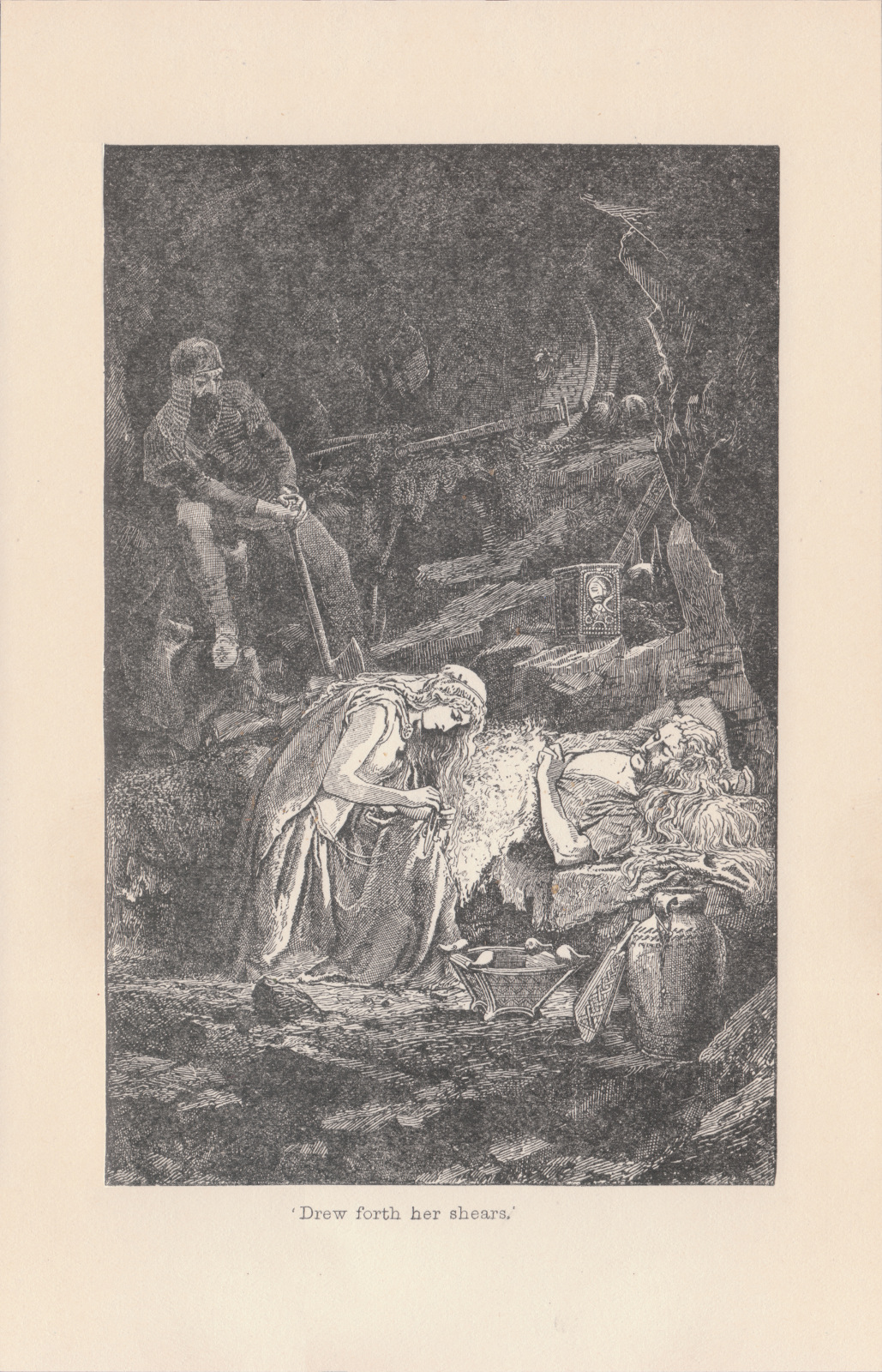 Drew forth her shears