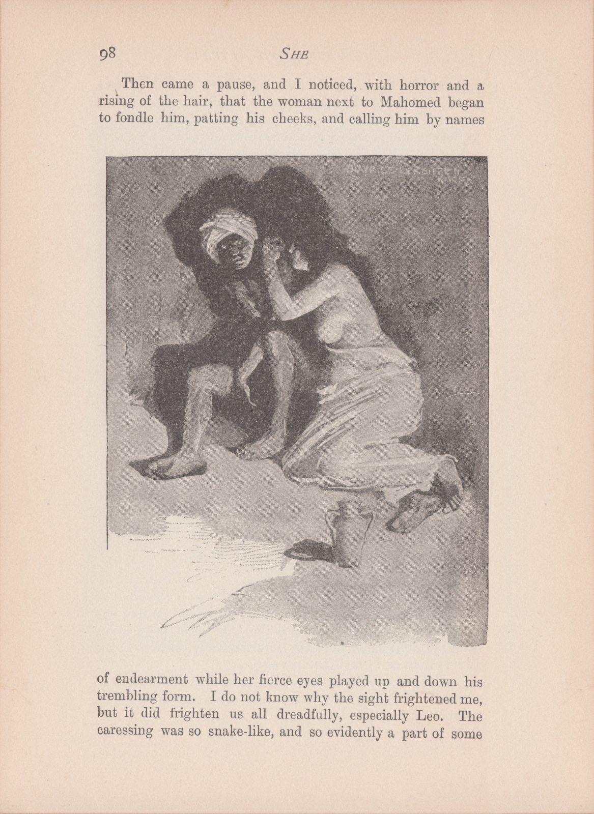 The woman next to Mahomed began to fondle him