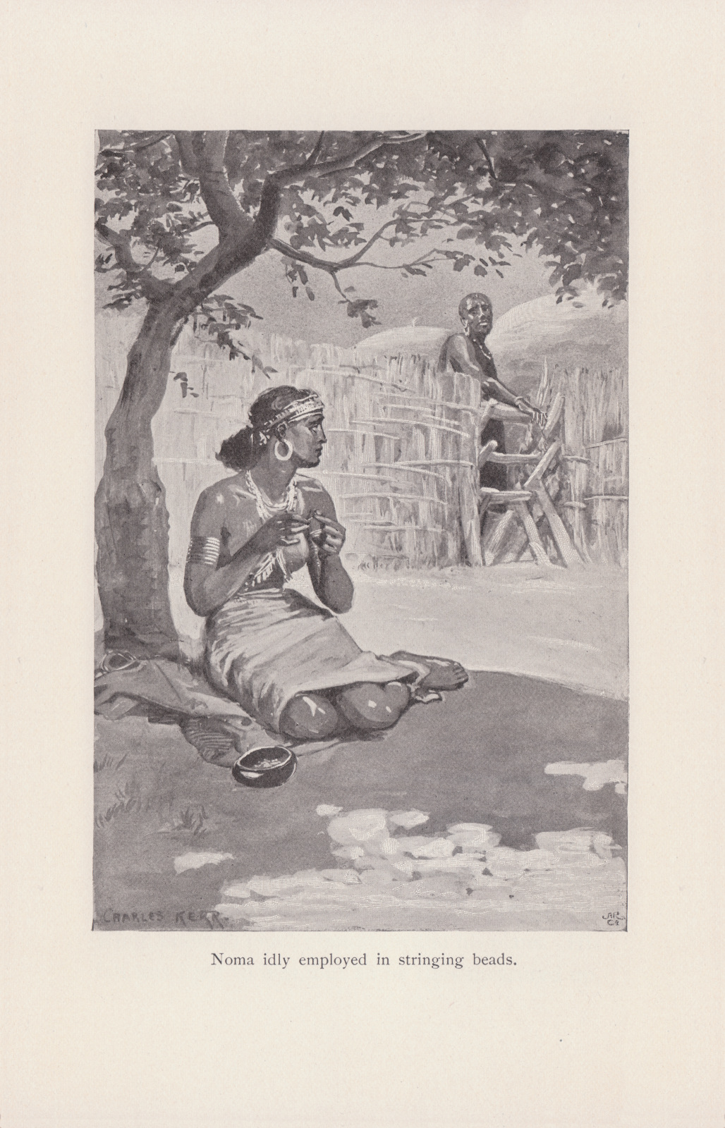 Noma idly employed in stringing beads.