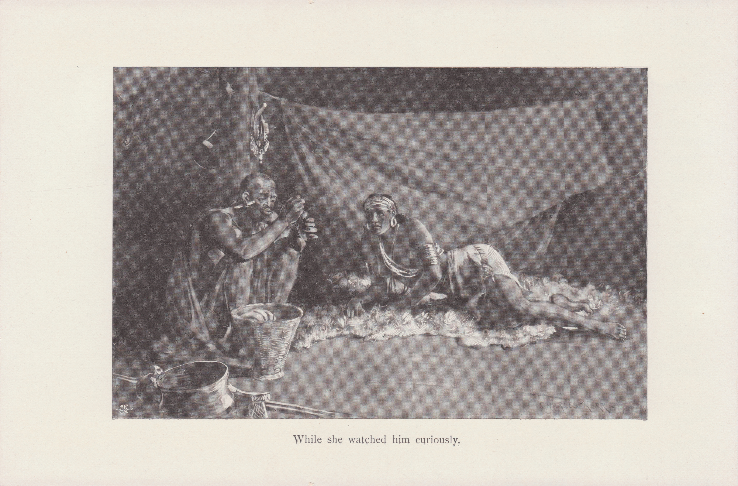 While she watched him curiously.