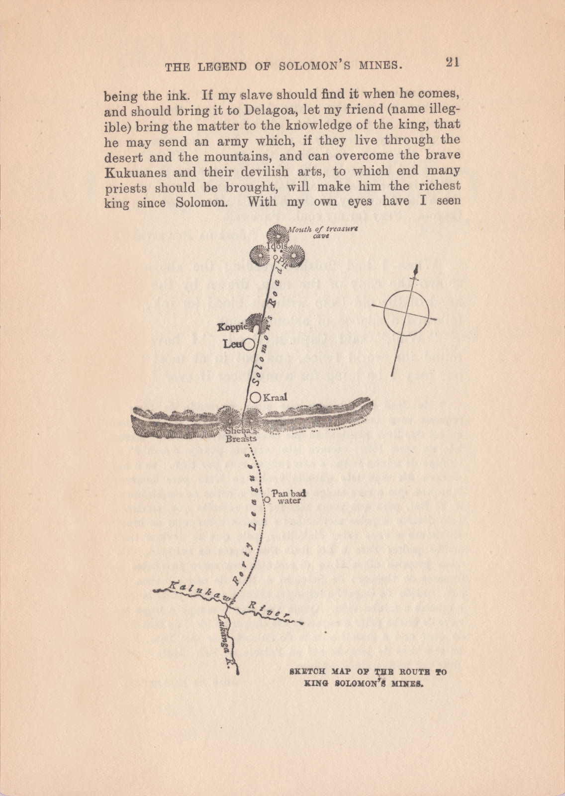 Sketch map of the route to King Solomon's Mines.