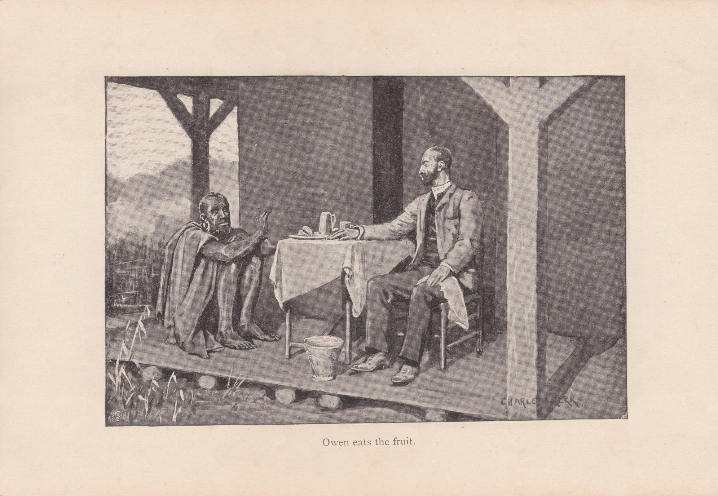 Owen eats the fruit.