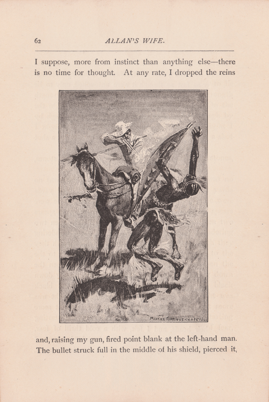 I dropped the reins and, raising my gun, fired point blank at the left-hand man.