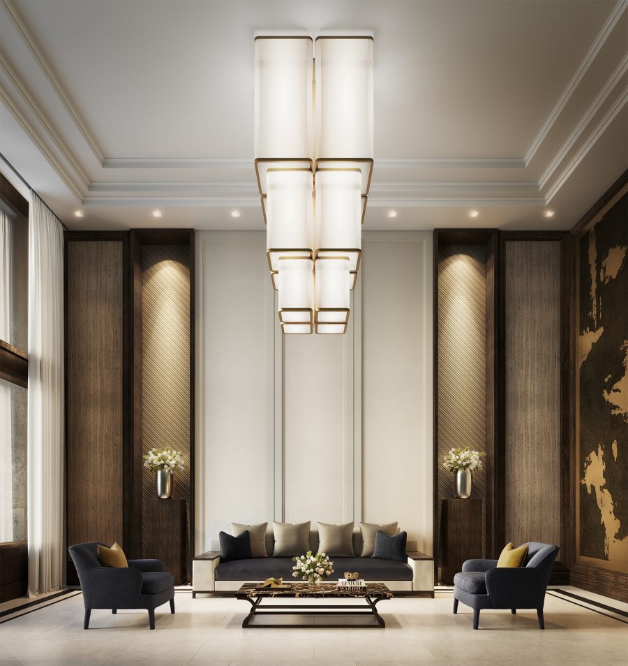 Union House — lobby detail with fumed eucalyptus paneling