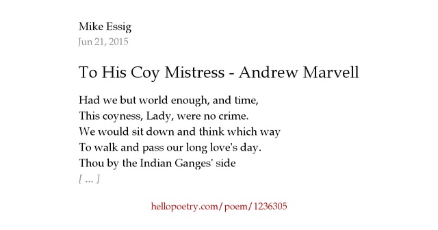 the non discriminatory nature of time in to his coy mistress by andrew marvell This pin was discovered by shortis library discover (and save) your own pins on pinterest. the non discriminatory nature of time in to his coy mistress by andrew marvell This pin was discovered by shortis library discover (and save) your own pins on pinterest.