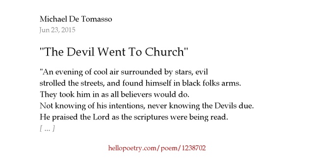 "The Devil Went To Church" by Micahel De Tomasso - Hello Poetry "The Devil Went To Church" by Micahel De Tomasso - Hello Poetry
