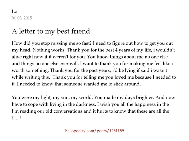 A letter to my best friend by Diba Hello Poetry A letter to my best friend by Diba Hello Poetry