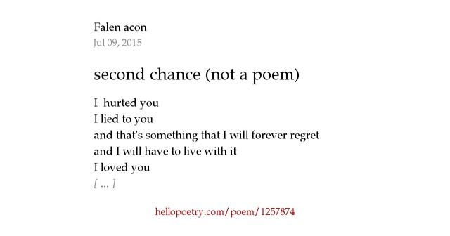 second chance (not a poem) by Bunhead17 - Hello Poetry