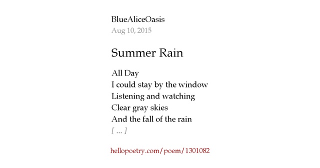 Summer Rain by BlueAliceOasis - Hello Poetry