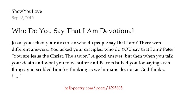 Who Do You Say That I Am Devotional by ShowYouLove — Hello ...