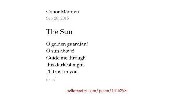 The Sun by Conor Madden - Hello Poetry The Sun by Conor Madden - Hello Poetry