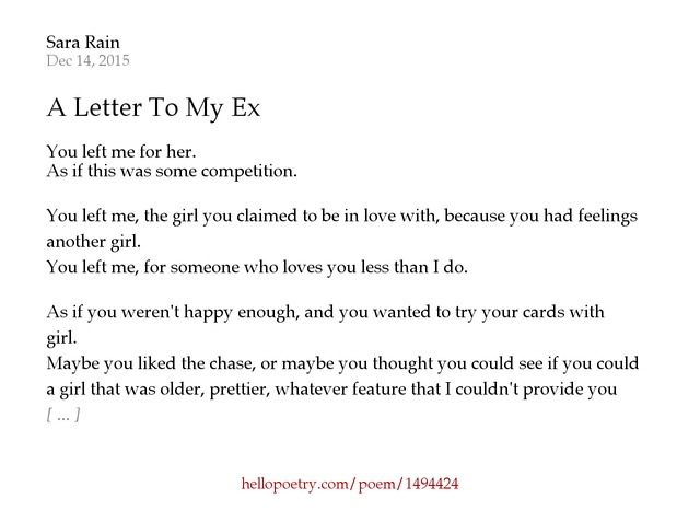 A Letter To My Ex by Sara Rain Hello Poetry A Letter To My Ex by Sara Rain Hello Poetry