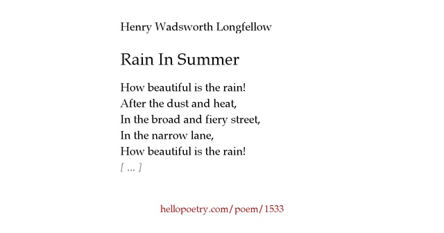 Rain In Summer by Henry Wadsworth Longfellow - Hello Poetry