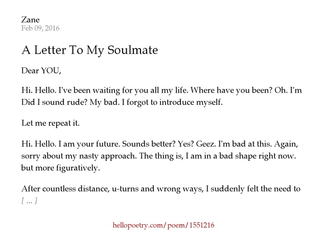 A Letter To My Soulmate by Zane Hello Poetry A Letter To My Soulmate by Zane Hello Poetry