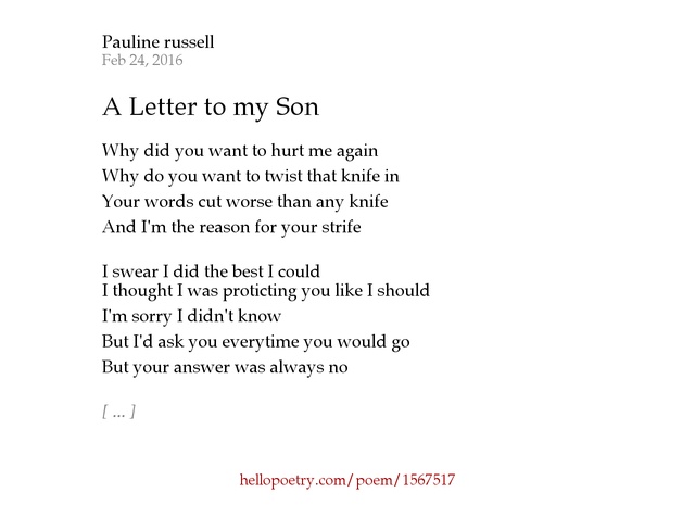 A Letter to my Son by Pauline Russell Hello Poetry A Letter to my Son by Pauline Russell Hello Poetry