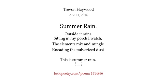 Summer Rain. by Trevon Haywood - Hello Poetry