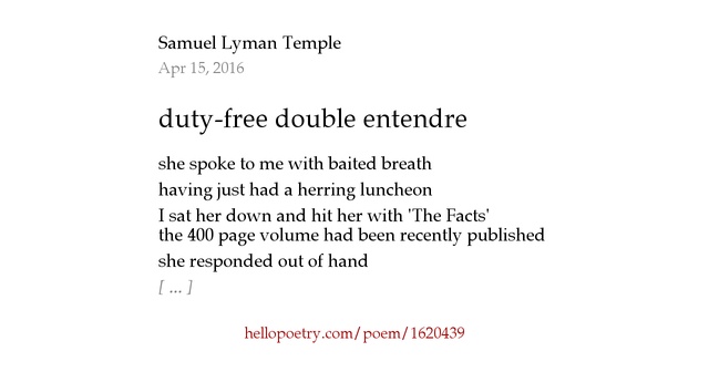 duty-free double entendre by Sam Temple - Hello Poetry