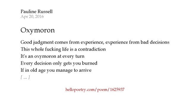 Oxymoron By Pauline Russell Hello Poetry
