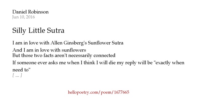 eliot s preludes and ginsberg s sunflower sutra Ginsberg titles the poem as a “sutra,” a buddhist form of literature in which a string of aphorisms compose a body of work an aphorism is a kind. eliot s preludes and ginsberg s sunflower sutra Ginsberg titles the poem as a “sutra,” a buddhist form of literature in which a string of aphorisms compose a body of work an aphorism is a kind.