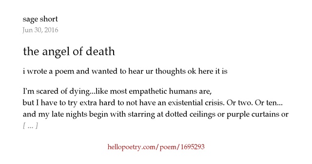 the angel of death by sage short  Hello Poetry