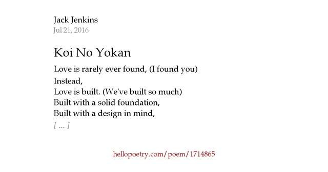 Koi No Yokan by Jack Jenkins Hello Poetry